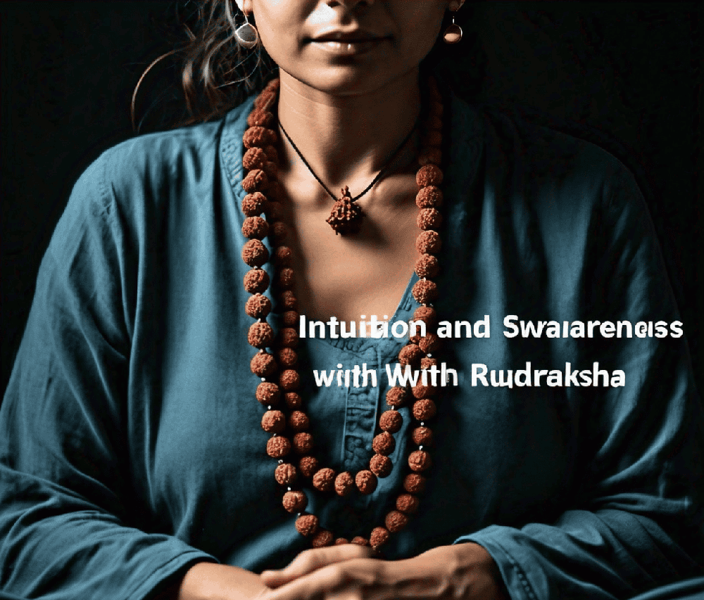 An illustration depicting an individual experiencing a moment of clarity and self-awareness, with Rudraksha serving as a symbol of intuitive insight